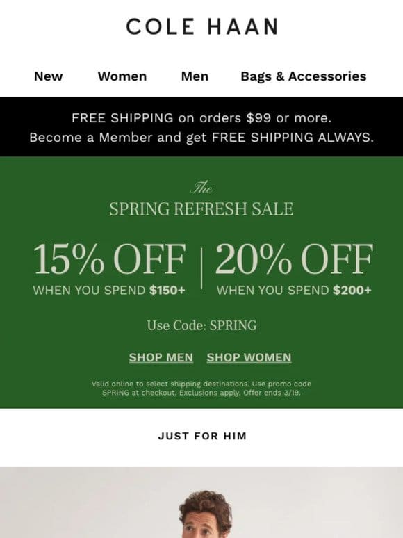 Save up to 20% on spring styles