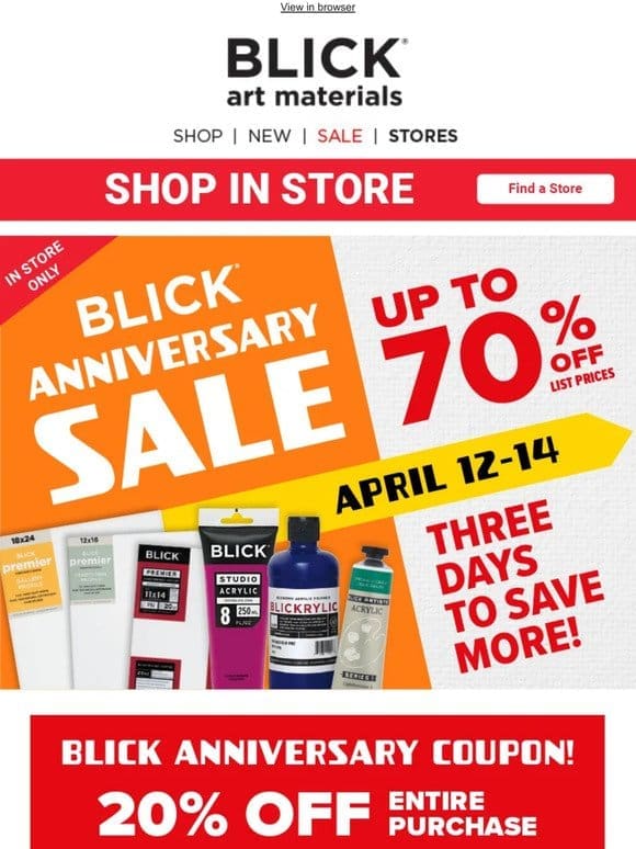 Save with Blick Anniversary Sale + 20% Coupon!