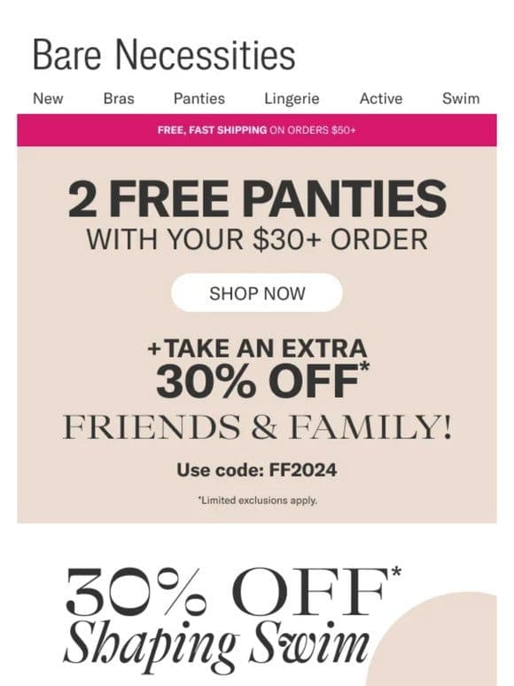 Score 2 FREE Bare Panties With Any $30+ Order