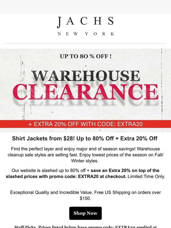Shirt Jackets from $28! Extra 20% Off