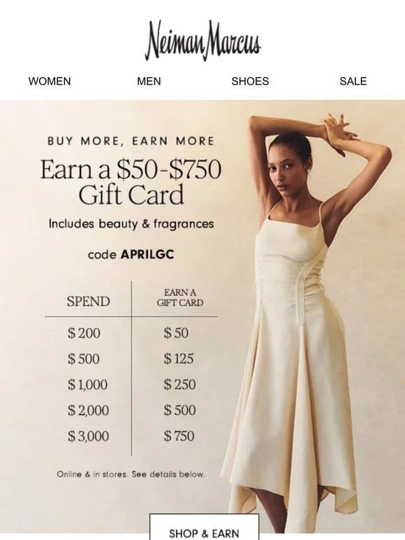 Shop Carolina Herrera & earn a $50-$750 gift card