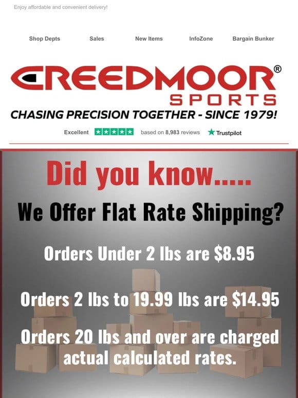 Simplify Your Shopping Experience with Creedmoor Sports Flat Rate Shipping!