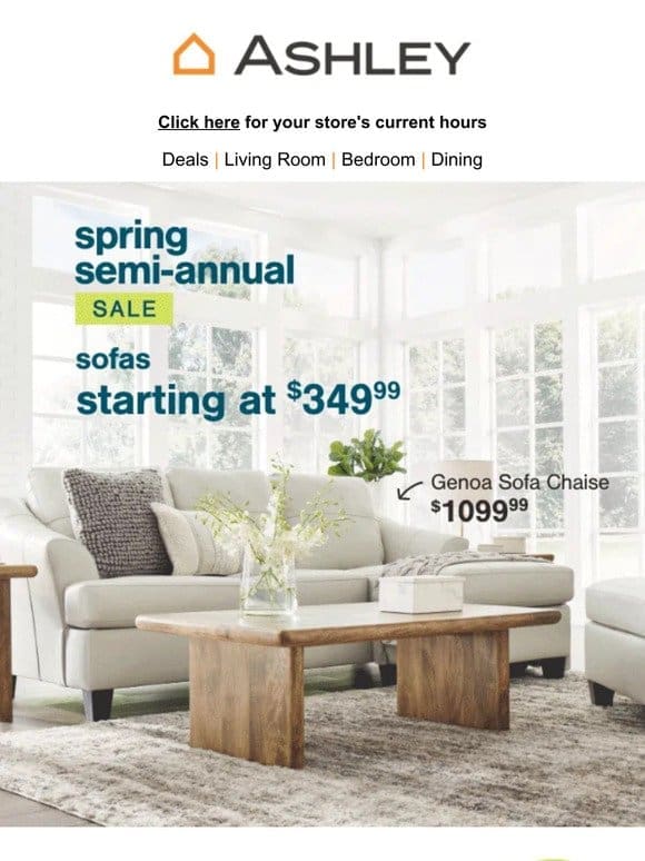 Sofas from $349.99 + $799 Hot Buys!