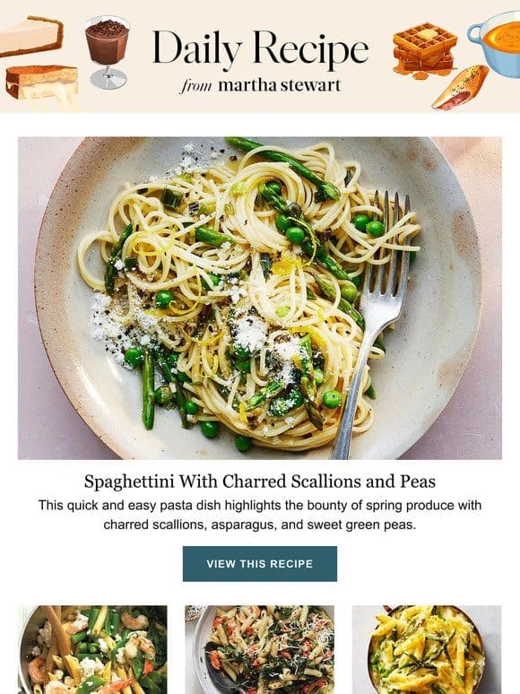 Spaghettini With Charred Scallions and Peas