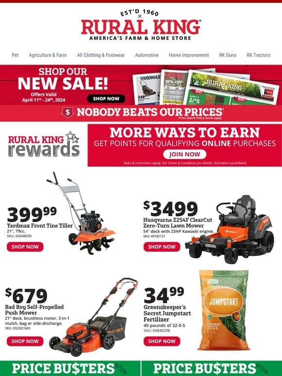 Spring Prep is in Full Swing! Unbeatable Deals on Mowers， Fertilizer & More Lawn Care!