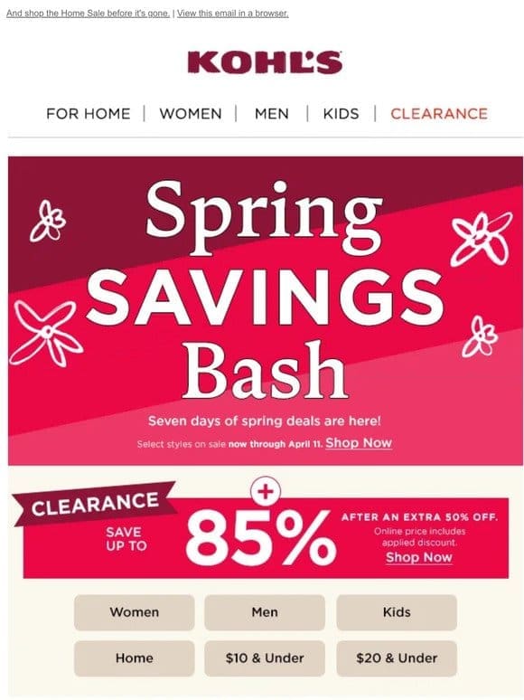 Spring Savings Bash + up to 85% off clearance … time to stock up!