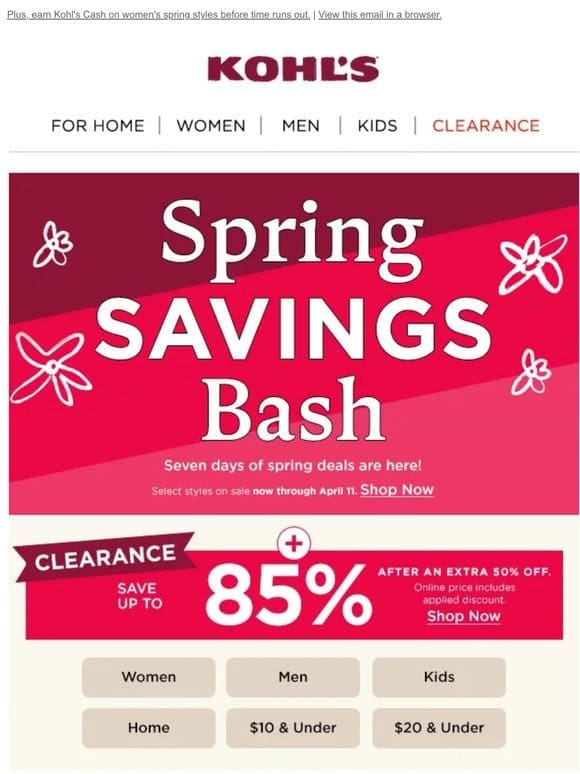 Spring Savings Bash + up to 85% off clearance = MORE for LESS!