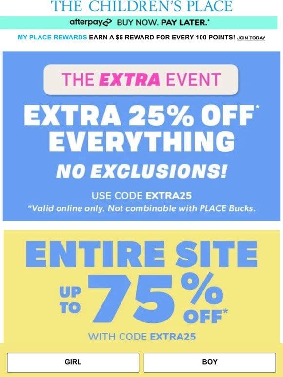 Spring Savings: ENTIRE SITE up to 75% off with EXTRA 25% OFF!