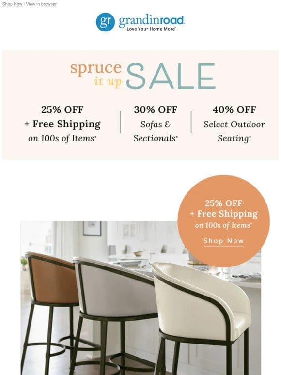 Spruce it up Sale: 25% off + Free Shipping on 100s of items