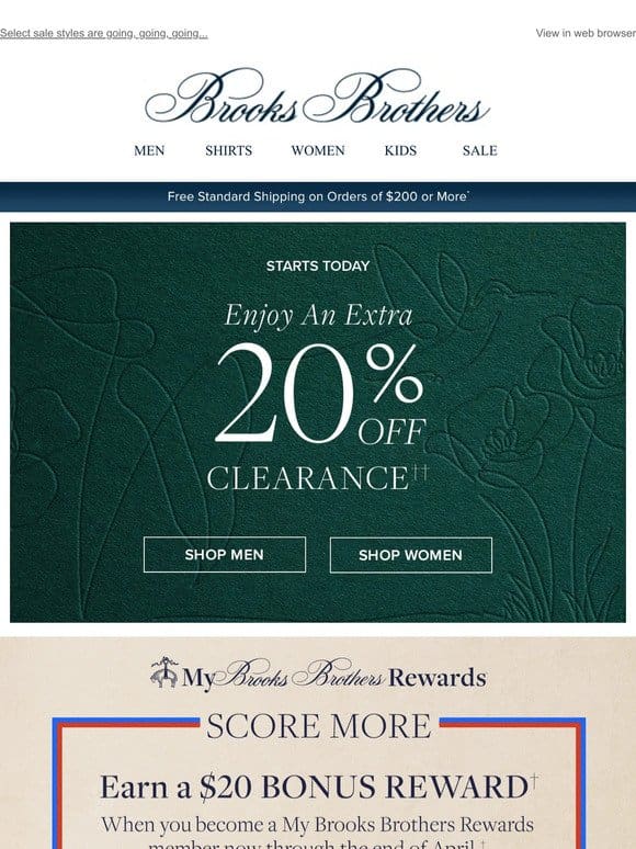 Starts today: an extra 20% off clearance!