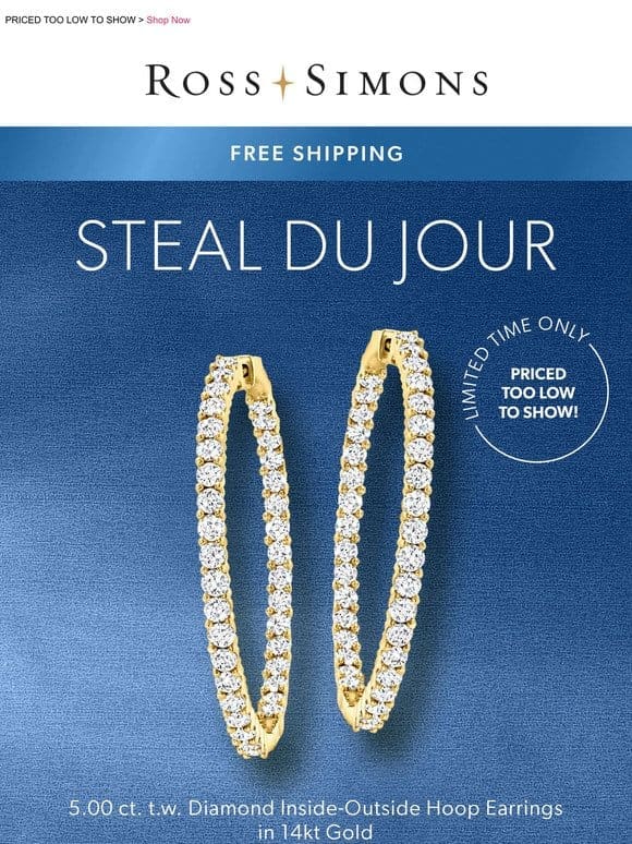 Steal du Jour: 5 carat diamond hoops in 14kt gold   Save BIG!