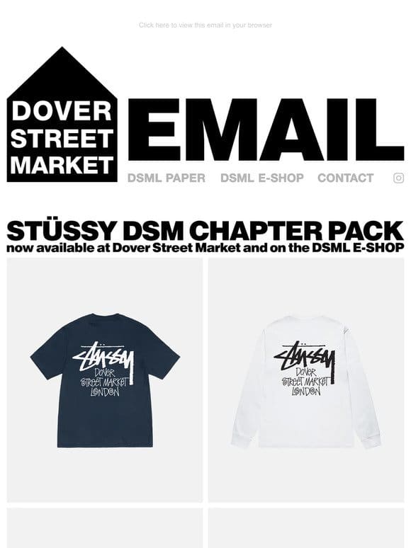 Stüssy DSM Chapter Pack now available at Dover Street Market and on the DSML E-SHOP