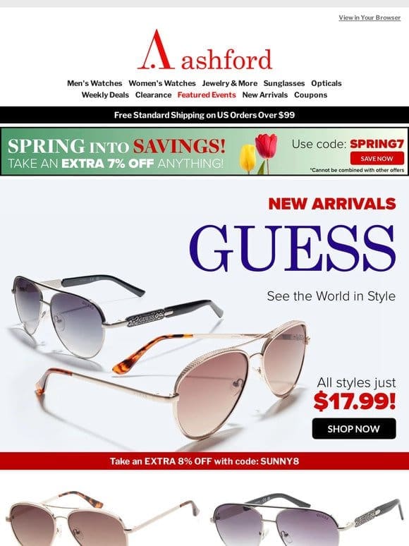 Style Alert: Guess Sunglass New Arrivals Just $17.99!
