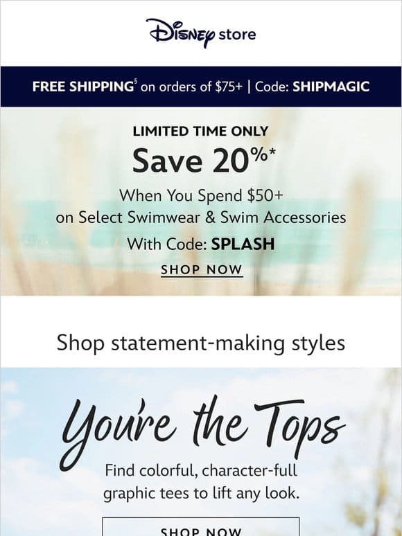 Swim Sale! Save 20% when you spend $50+ on select swim