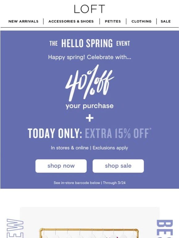 TODAY ONLY: 40% off + extra 15% off!