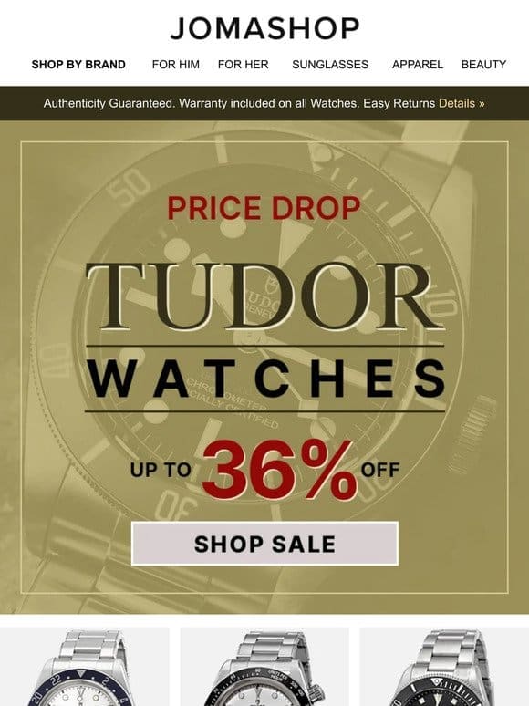 TUDOR WATCH: Price Drop! (UP TO 36% OFF)