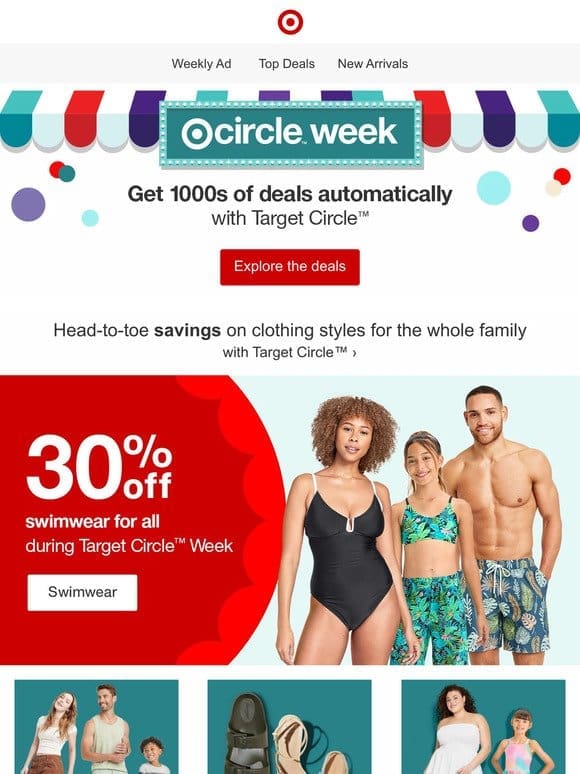 Take 30% off clothing & sandals during Target Circle Week.