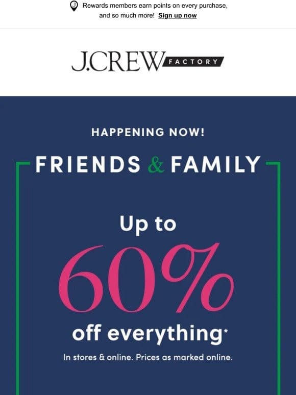 Tee up! Up to 60% off everything (including tees!) + EXTRA 20% off your entire purchase during the Friends & Family Event.