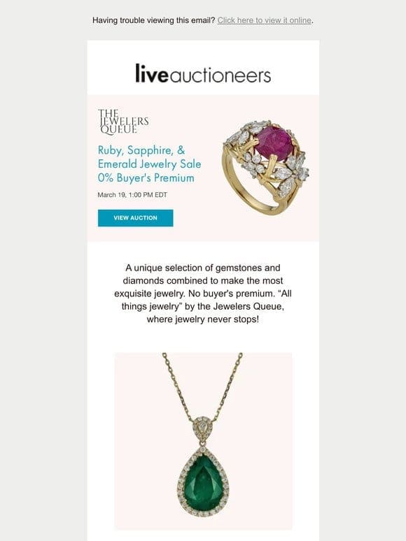 The Jewelers Queue | Ruby， Sapphire， & Emerald Jewelry Sale – 0% Buyer’s Premium