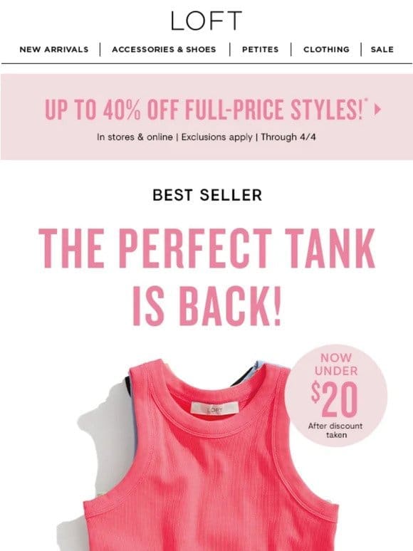 The Perfect Tank， now under $20!