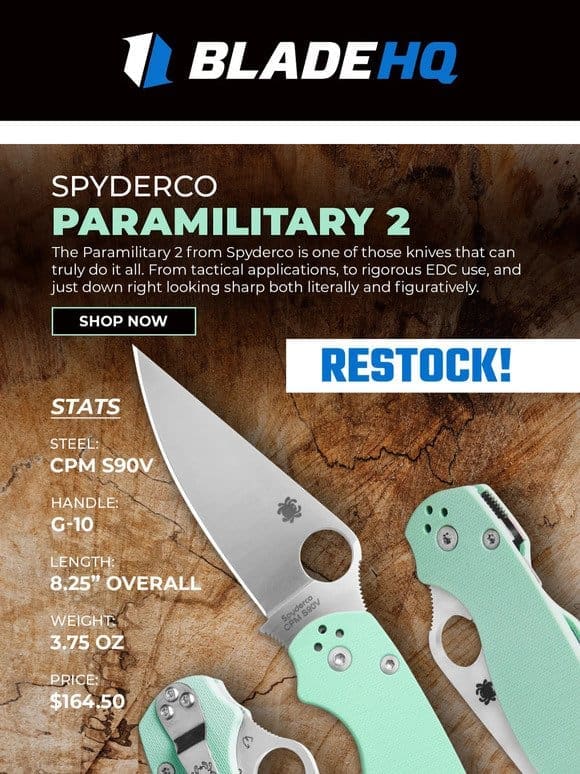 The Spyderco Paramilitary 2 with S90V steel is back!