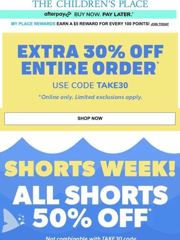This Won’t Last! 50% off All Shorts + EXTRA 30% OFF ENTIRE ORDER!