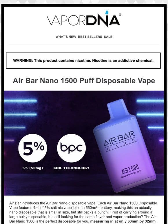 Tired of bulky disposables? Try Air Bar Nano — A true nano sized Disposable!