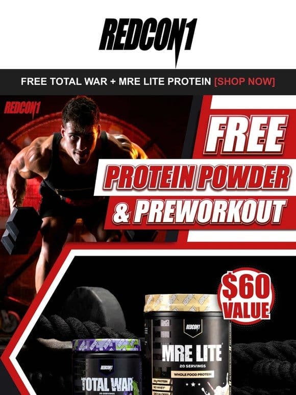 [Today Only]  Free TOTAL WAR Preworkout + MRE Lite Protein Powder