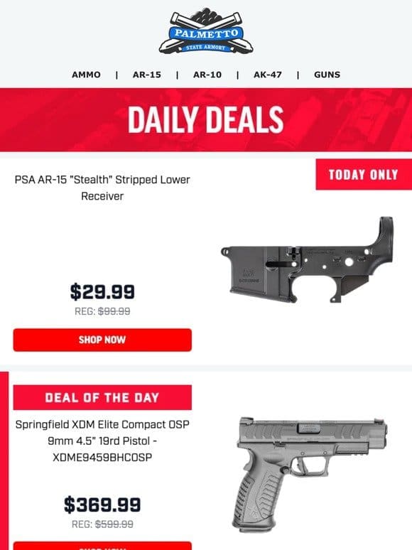 Today Only! | PSA AR-15 Stealth Stripped Lower $29.99 & PSA Dagger 9mm Doctor Cut Pistol $299.99!