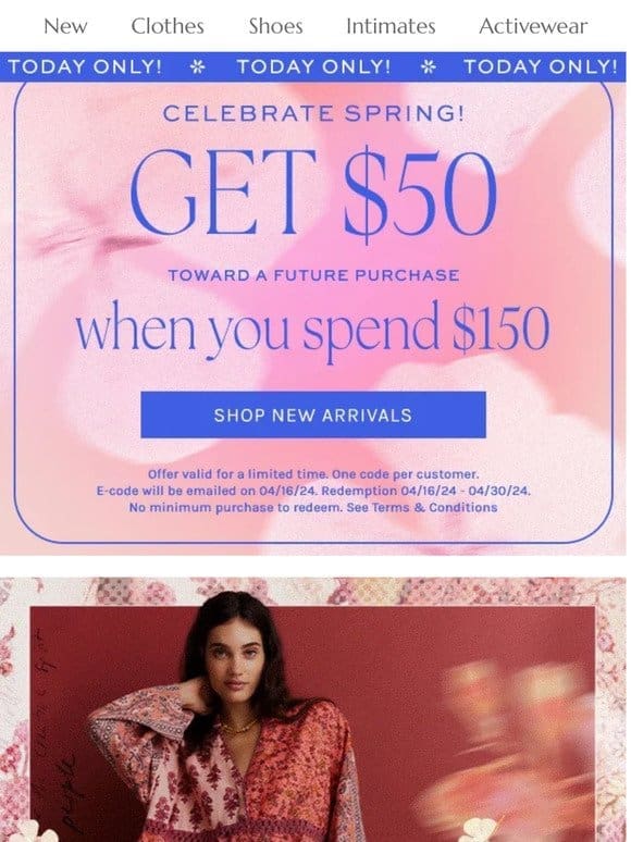 Today Only: Spend $150， Get $50!