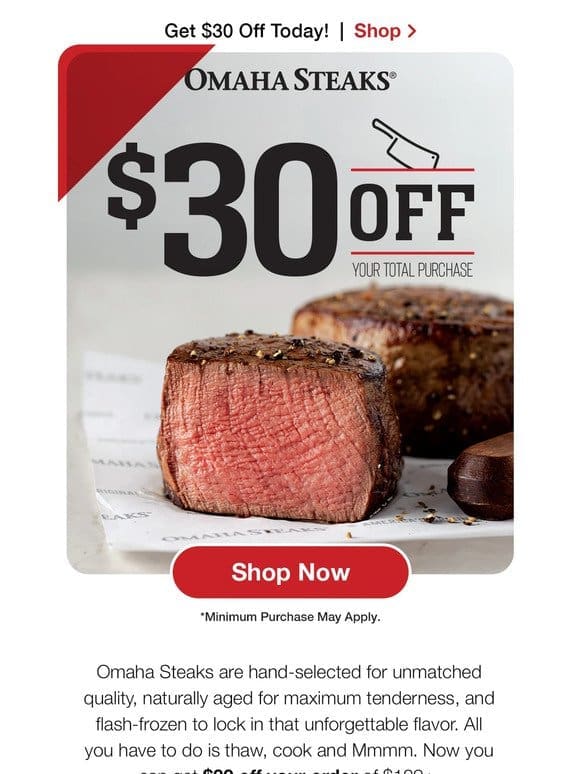 Today: Try Omaha Steaks & get $30 OFF!