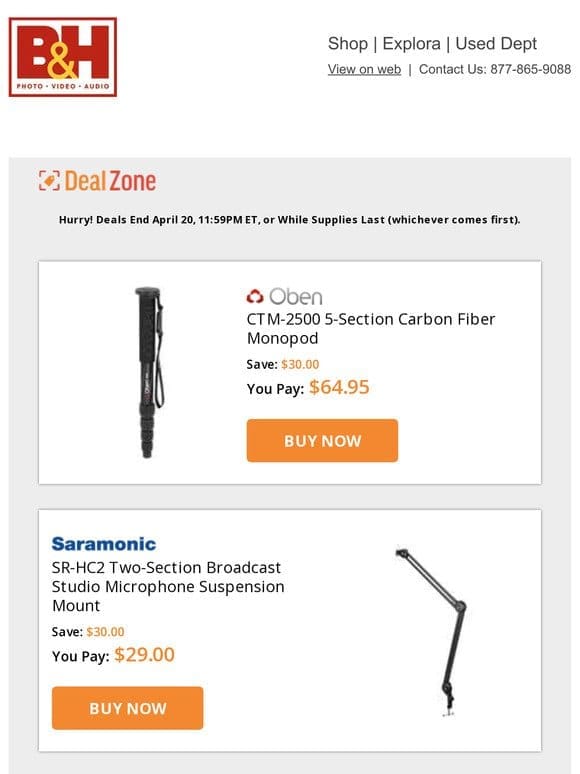 Today’s Deals: Oben 5-Section CF Monopod， Saramonic Two-Section Broadcast Studio Mic Suspension Mount， Kensington 9-in-1 USB Docking Station， Tessan Outdoor Smart Power Strip & More