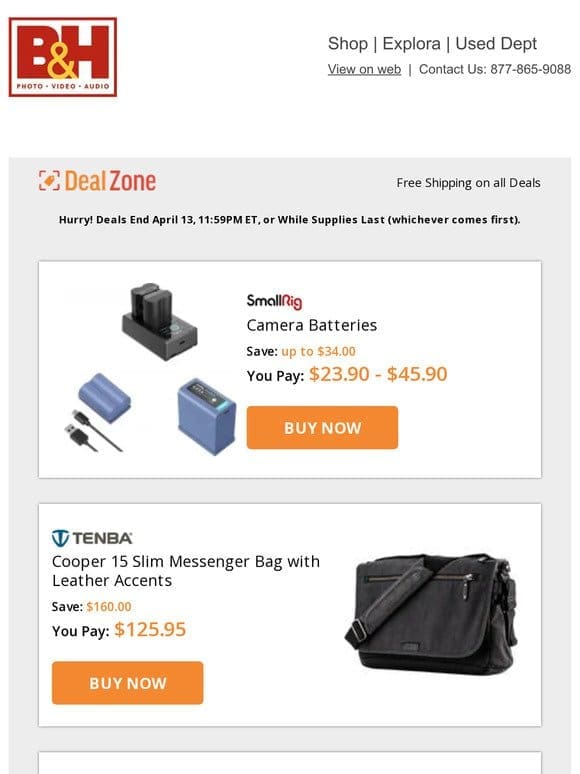 Today’s Deals: SmallRig Camera Batteries， Tenba Slim Messenger Bag w/ Leather Accents， Trigyn NANO-Lite Pocket Bicolor LED Light Smartphone Kit， RucPac Pro Tech Headlamp & More