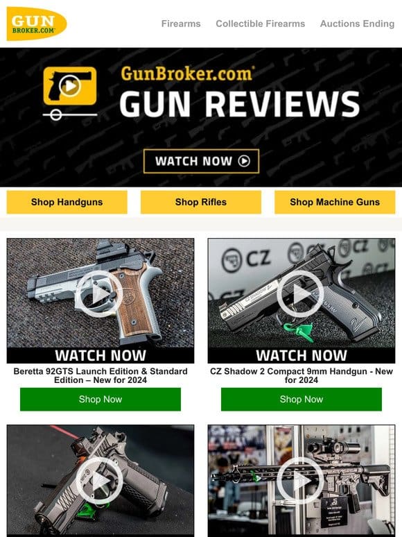 Top Videos: CZ Shadow 2 Compact， Beretta 92GTS， Jacob Grey TWC 9， PWS UXR， Rise Armament and More!
