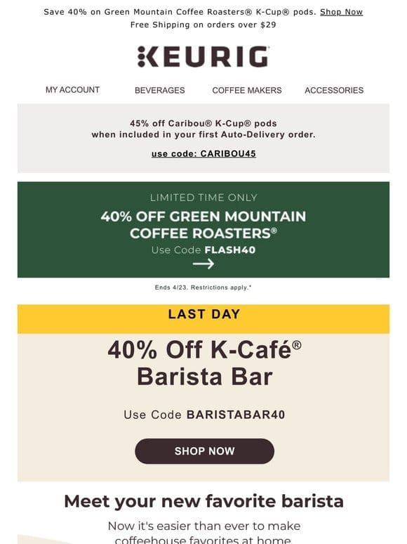 Transform your kitchen with the K-Café® Barista Bar for only $83.99