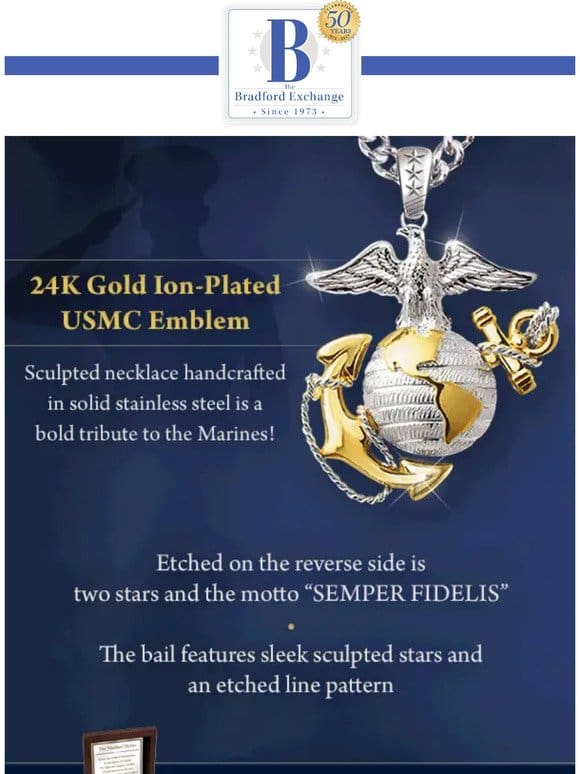 USMC Pendant with 24K Gold Ion-Plated Accents