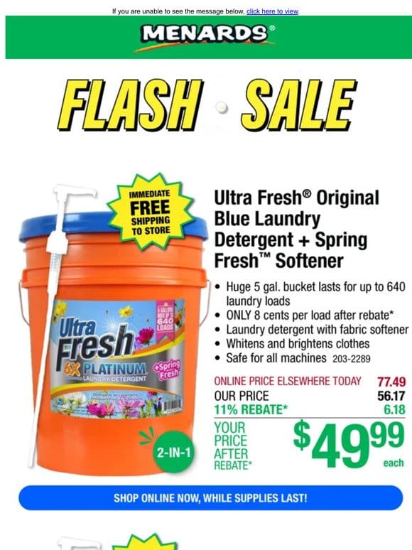 Ultra Fresh® 5-Gallon Liquid Laundry Detergent ONLY $29.99 After Rebate*!