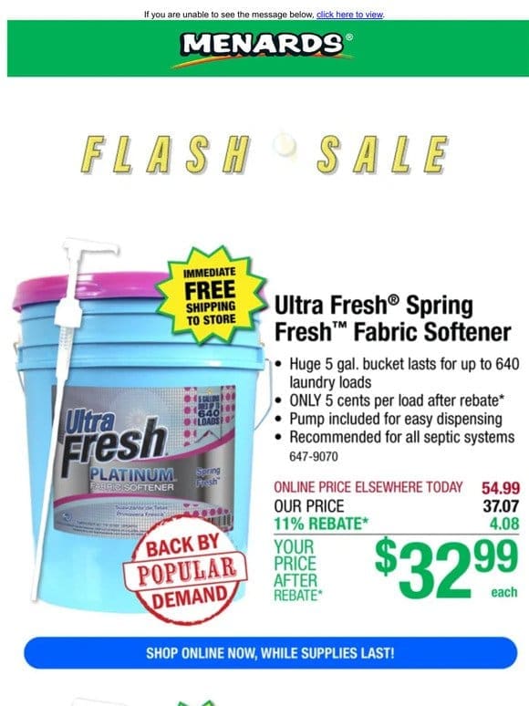 Ultra Fresh® 5-Gallon Liquid Laundry Detergent ONLY $49.99 After Rebate*!