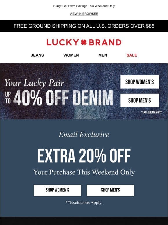 Up To 40% Off Jeans + EXTRA 20% OFF