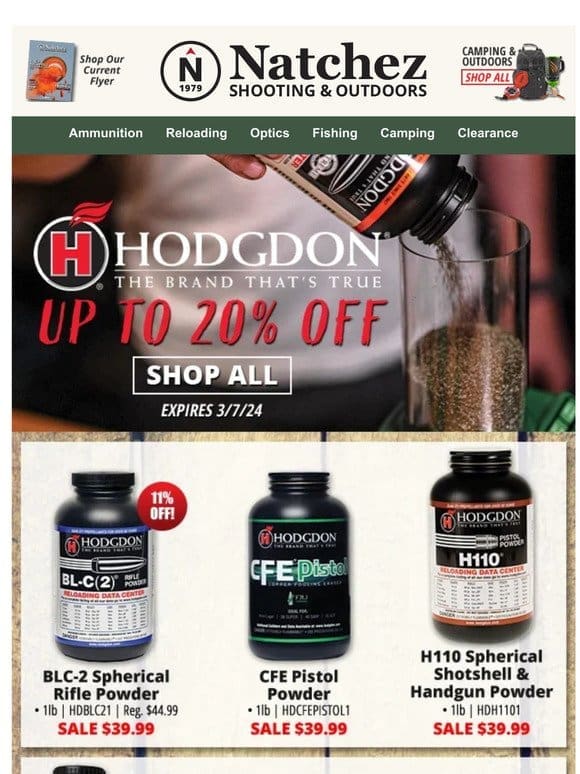 Up to 20% Off Select Hodgdon Powders