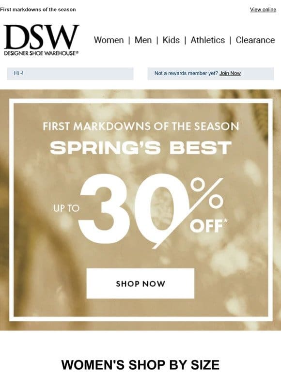 Up to 30% off spring styles