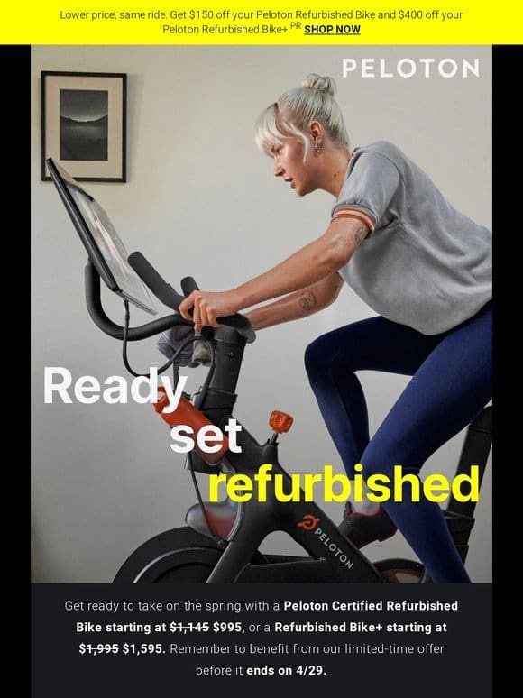 Up to $400 off Peloton Certified Refurbished Bikes