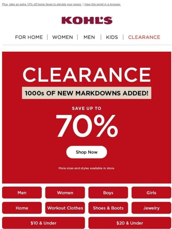 Up to 70% off clearance = fill your cart for less