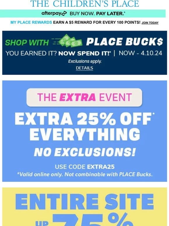 Up to 75% off ENTIRE SITE + Extra 25% off w/code EXTRA25