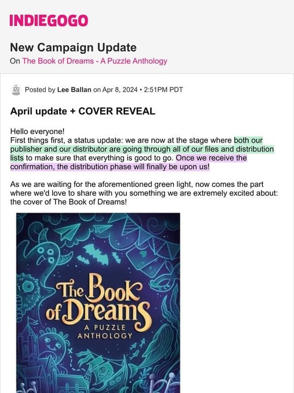 Update #14 from The Book of Dreams – A Puzzle Anthology