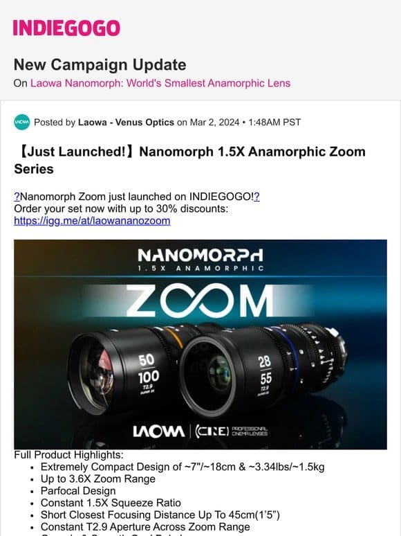 Update #15 from Laowa Nanomorph: World’s Smallest Anamorphic Lens