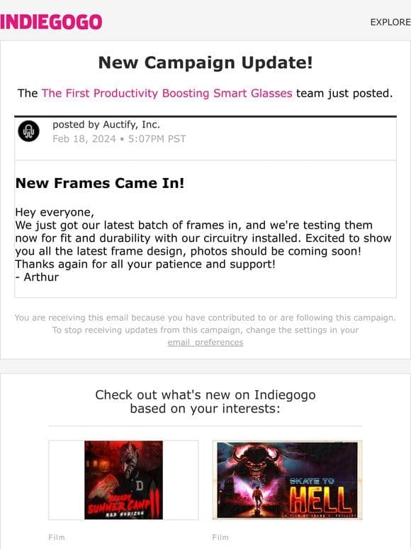 Update #15 from The First Productivity Boosting Smart Glasses