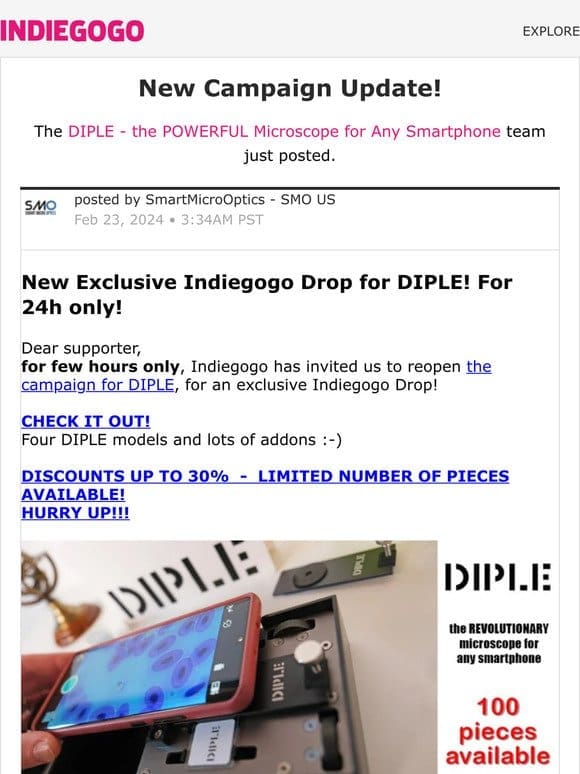Update #23 from DIPLE – the POWERFUL Microscope for Any Smartphone