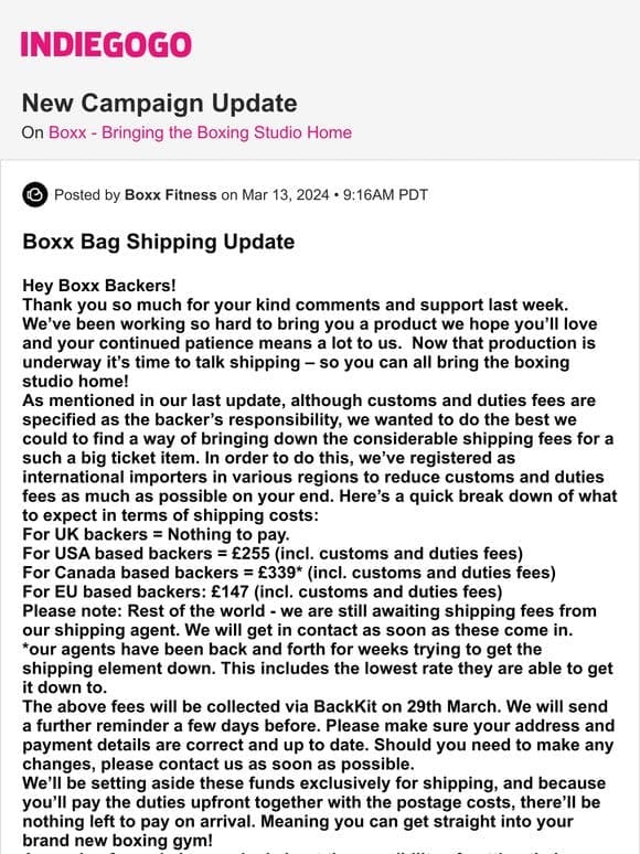 Update #28 from Boxx – Bringing the Boxing Studio Home