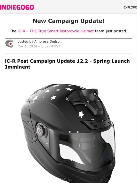 Update #28 from iC-R – THE True Smart Motorcycle Helmet